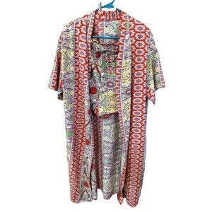 Shein Curve Lune Women Floral Open Front Kimono Shorts Set Pockets Duster 1XL